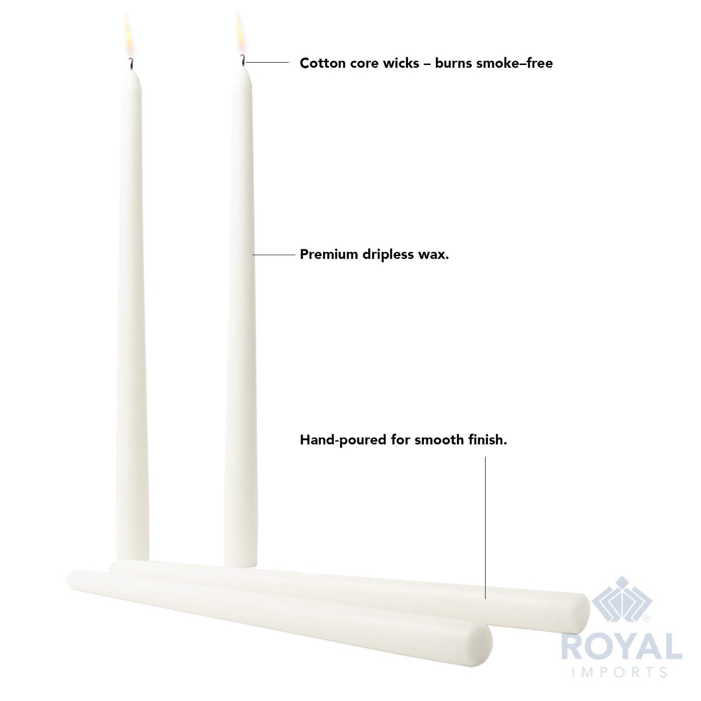 Royal Imports Unscented Taper Candles, Elegant Premium Quality, Dripless & Smokeless, Hand-Dipped Dinner Candles for Wedding, Holiday, Home Decor - 9 Hour Burn Time - Set of 12 (12 Inch, White)