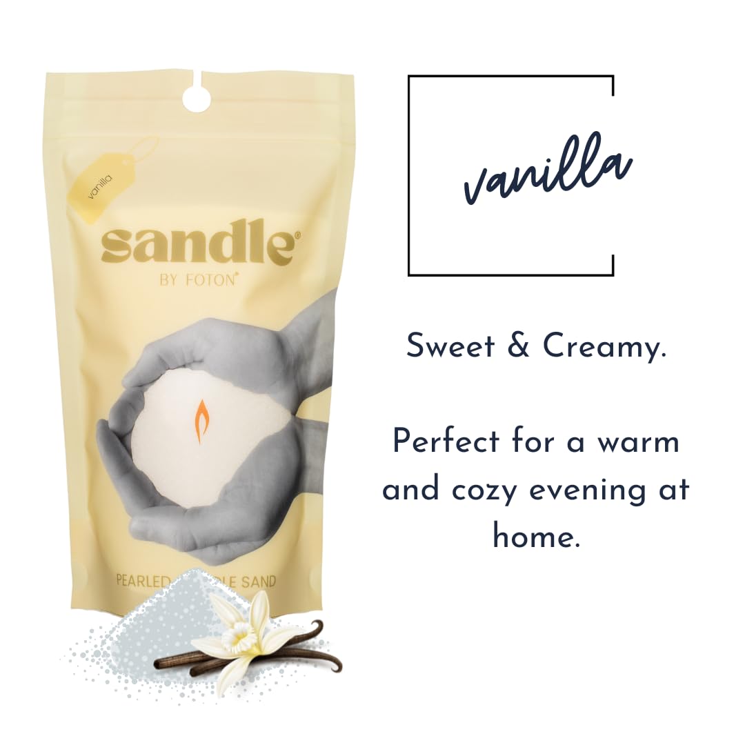 Sandle by Foton Pearled Candle 10 Oz – Vanilla, Non Toxic Luxury Long Lasting Sand Candles up to 60 Hours - Refillable Candle Sand with 15 Wicks for Candles Making