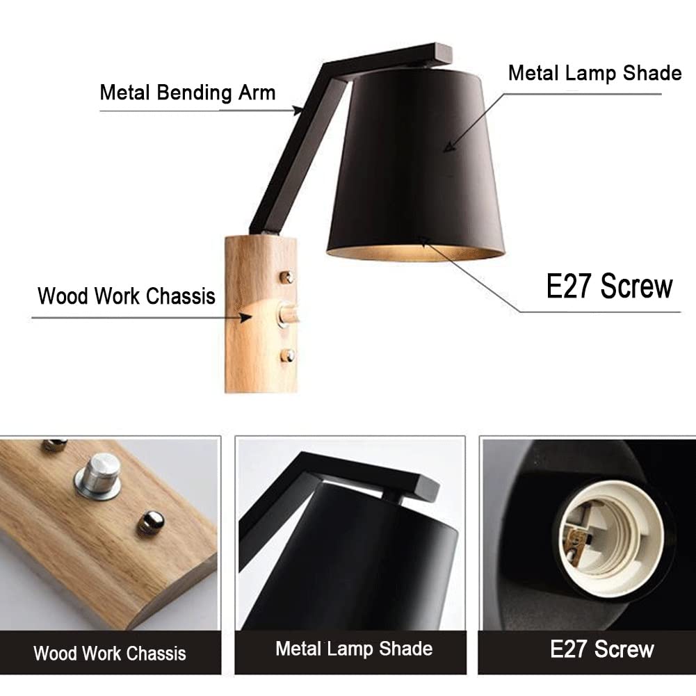 Wall Sconces Modern Nordic Coloured Wall Light Solid Wood Base Wall Sconce Rotary Switch Wall Mounted Lighting Fixture for Living Room Aisle Children's Kid's Bedroom Bedside Reading Wall Sconce Lighti