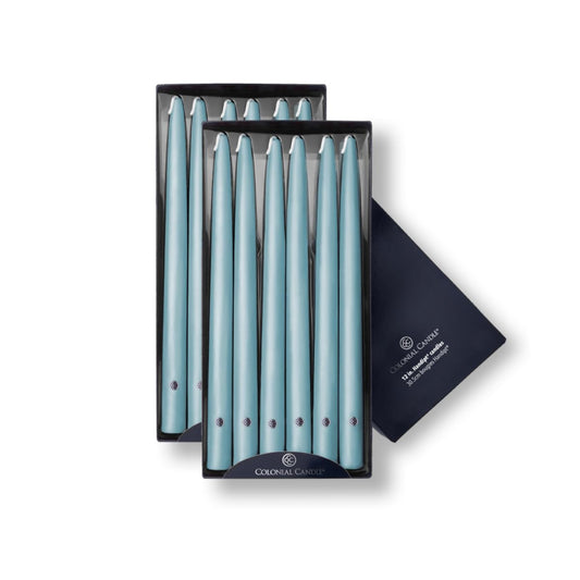 Colonial Candle Unscented Taper Candle, Handipt Collection, Coastal Blue, 12 in, Pack of 12 - Up to 10 Hours Burn