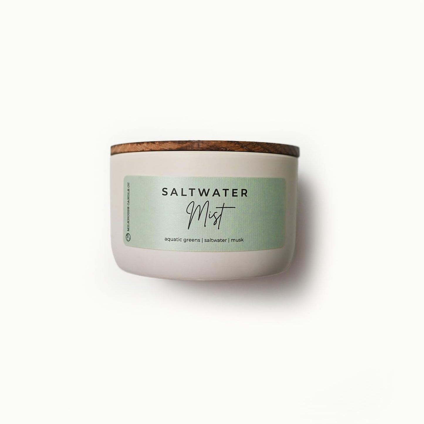 Milkhouse Candle Company Saltwater Mist Soy Candle - Aquatic Greens | Saltwater | Musk Scented - 10 oz Signature Statement with Lid, 20+ Hour Burn Time, Made in the USA
