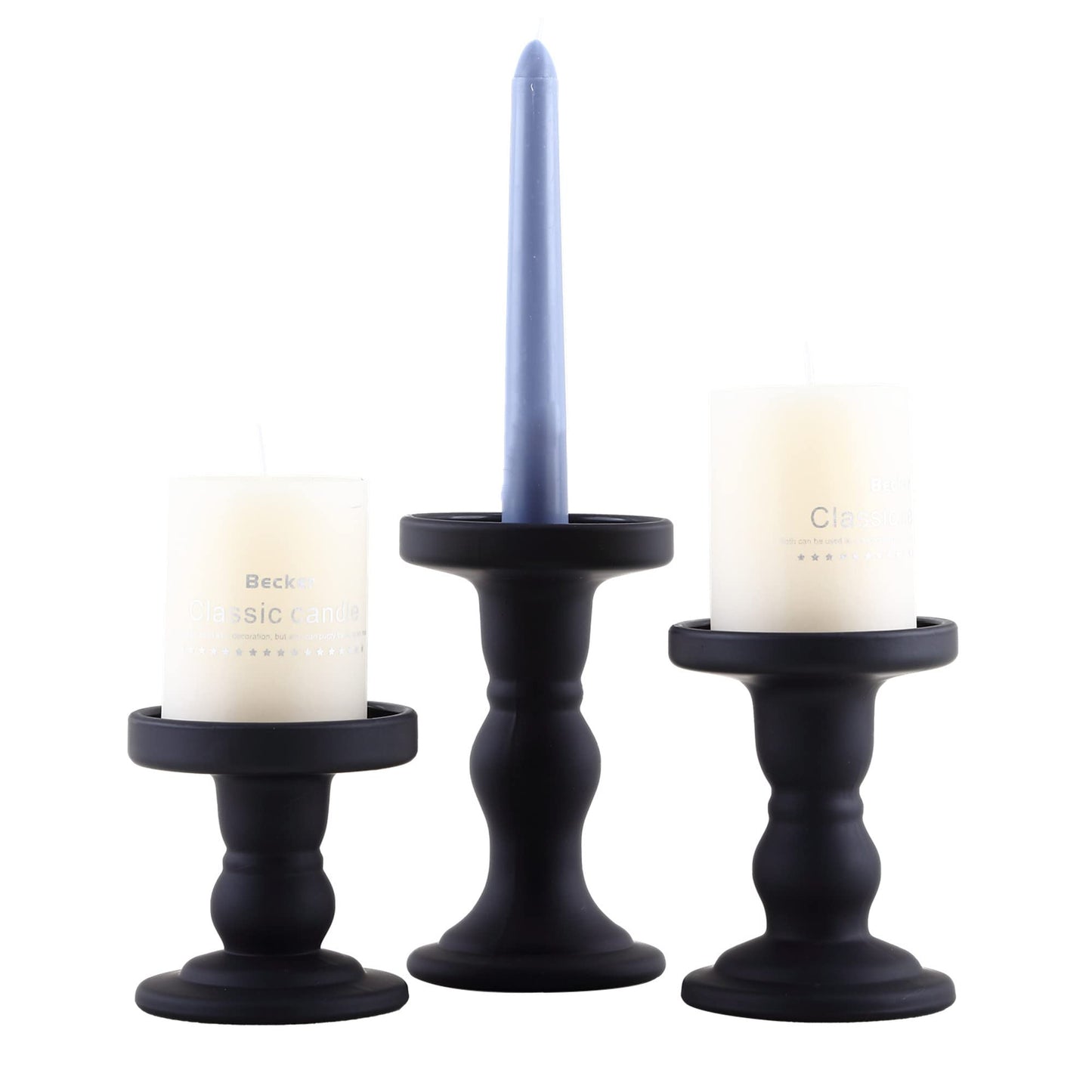 GMWD 3 Pcs Black Glass Candle Holder Set Clear, Candlesticks Holders Pillar Taper Candles Tealight Stand for Wedding Centerpieces Home Decorations Dining Table