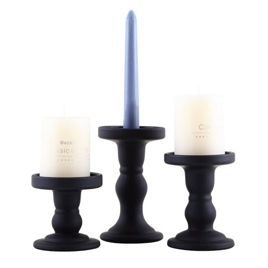 GMWD 3 Pcs Black Glass Candle Holder Set Clear, Candlesticks Holders Pillar Taper Candles Tealight Stand for Wedding Centerpieces Home Decorations Dining Table
