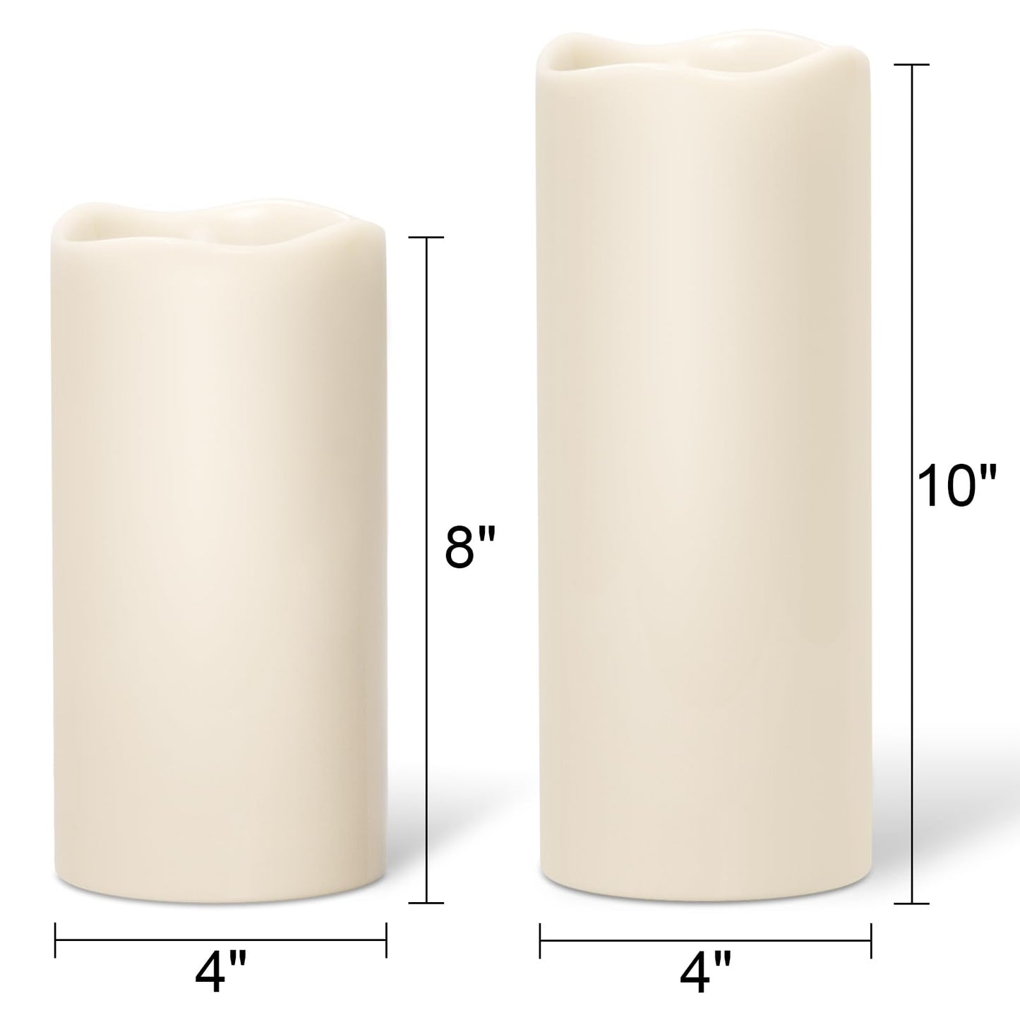 Wondise Solar Powered Flameless Candles IP65 Outdoor Waterproof Rechargeable LED Candles Battery Operated Dusk to Dawn Plastic for Camping Patio Porch Lanterns(2 Pack, 4" D x 8" H x 10" H)