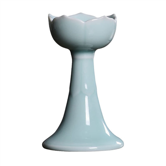 Decorative Candlestick Household Ceramic Candlestick Antique Lotus Candlestick Decoration High Temperature Resistant Candlestick (Color : Blue, Size : B)