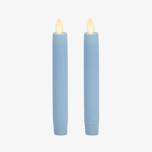 Luminara Set of 2 Flameless Candle Tapers (0.87" x 6.7") Flat Top Real Wax Unscented (Airy Blue)