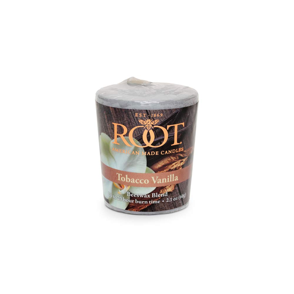 Root Candles Scented Votive Candles Beeswax Blend Premium Handcrafted 20-Hour Votives, 18-Count, Tobacco Vanilla