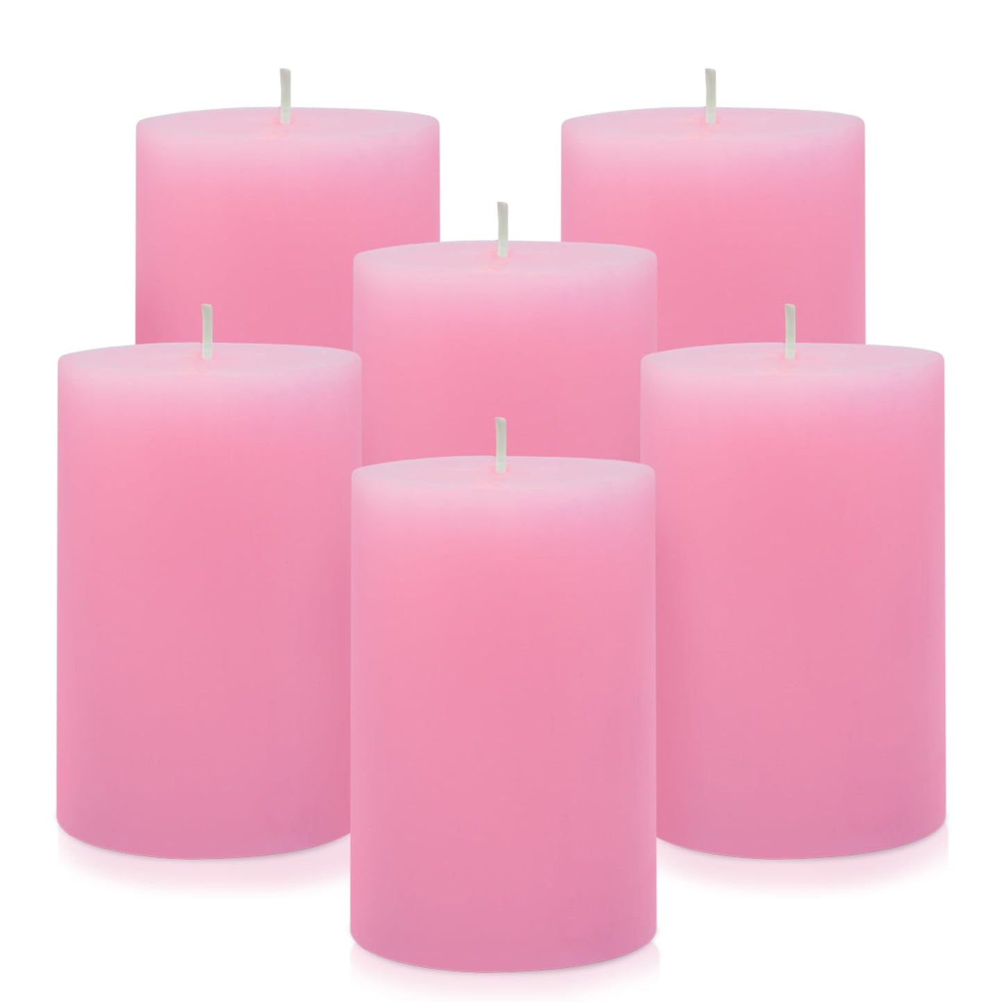 2.75“ x 4” Hand Poured Unscented Pink Candles, Dripless Pillar Candles Set of 6, Long Burning, Clean and Neat, Burn Time Approx. 90 Hours, Rustic, Weddings, Dinner Parties, Christmas, and Home Décor