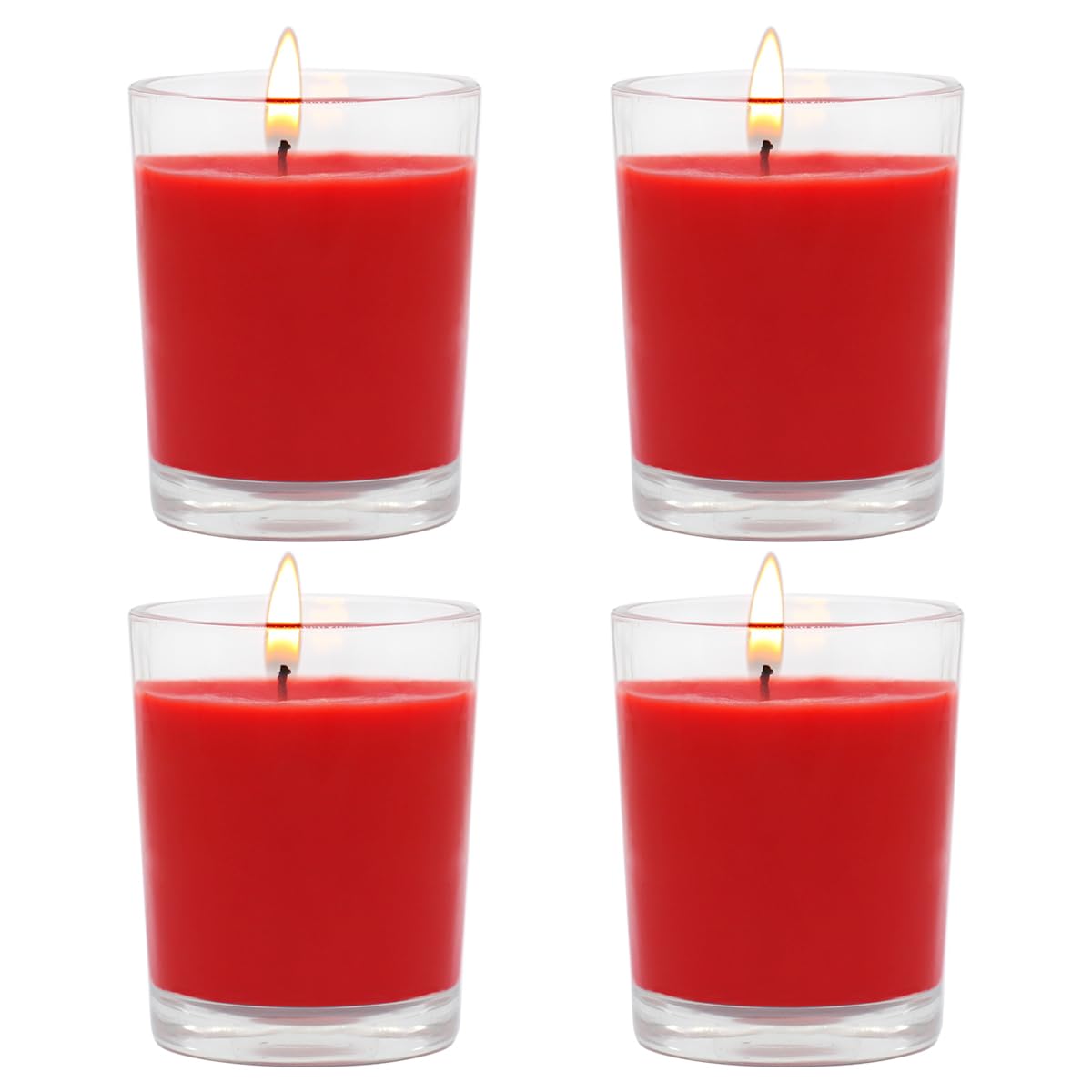 Set of 4 Red Votive Candles, Clear Glass Filled Unscented Soy Wax Candle for Home Décor Weddings Spa Holidays Party and DIY