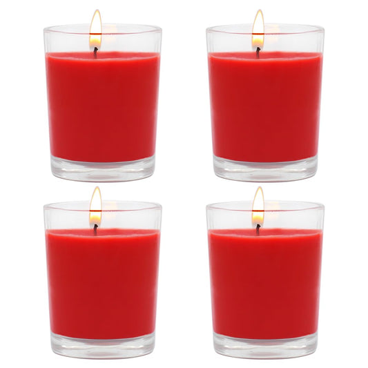 Set of 4 Red Votive Candles, Clear Glass Filled Unscented Soy Wax Candle for Home Décor Weddings Spa Holidays Party and DIY