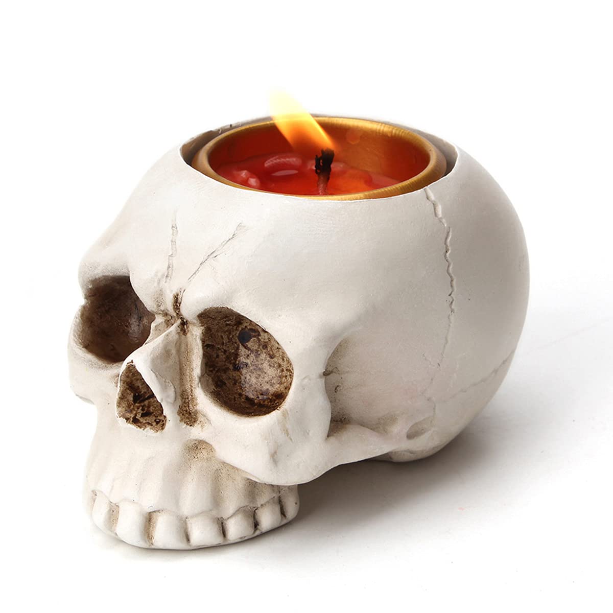 UnionKK Pack of 2 Halloween Decorative Skull Candlestick Holder Resin Skeleton Candle Holder Home Bar Decoration (White 2PCS)