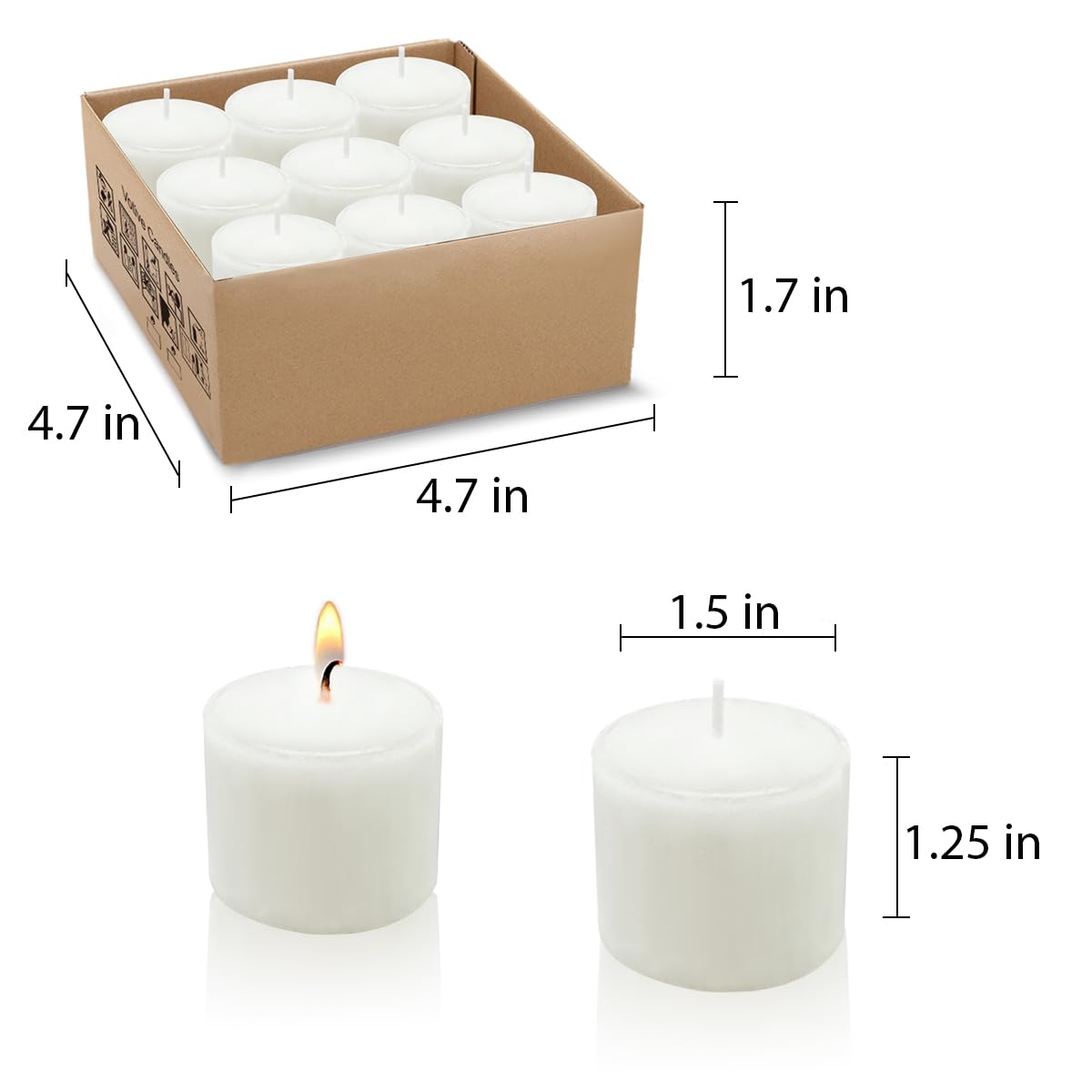 White Votive Candles, 9 Packs Small Unscented 1.5 Inch Diameter Wax Candles for Christmas Valentine's Day Wedding, Party, Table, Holiday & Home Decoration - 8 Hours Burn Time (1.5" W x 1.25" H)
