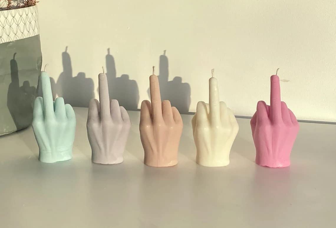 Middle Finger Candle, Homemade soy candle, Hand Fuck Candle, Teen Room Decor Candle, Funny Aeshetic Candle, Hippie Candle (White, LAVENDER)