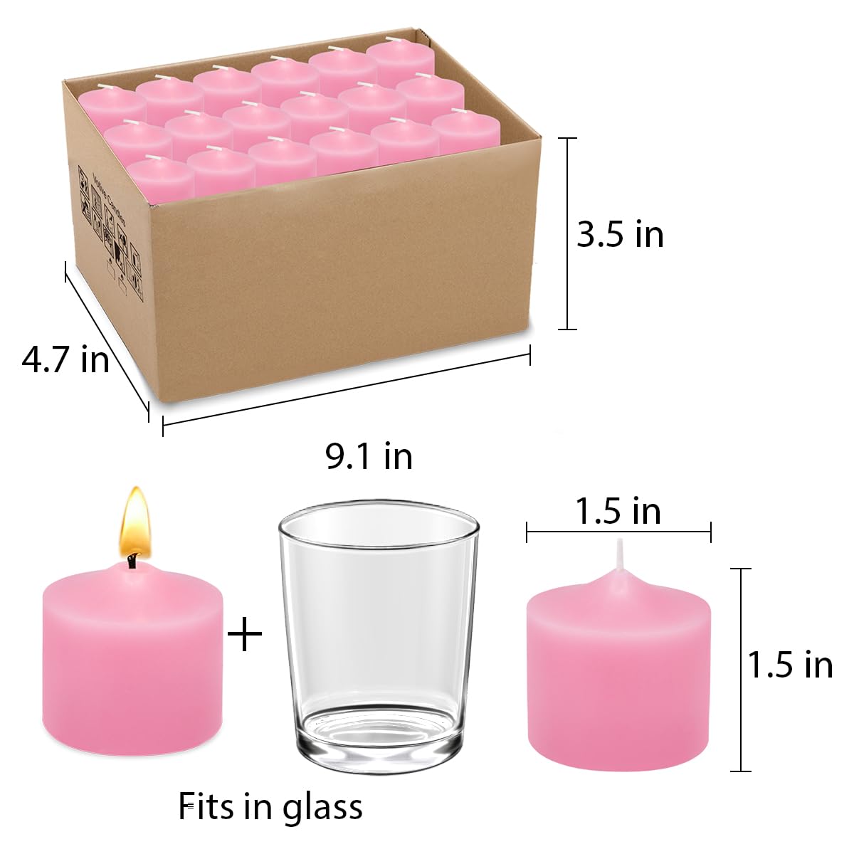 10 Hour Pink Votive Candles for Weddings Party Spa and Emergency, Set of 36 Unscented Bulk Candles for Restaurants and Home Decoration