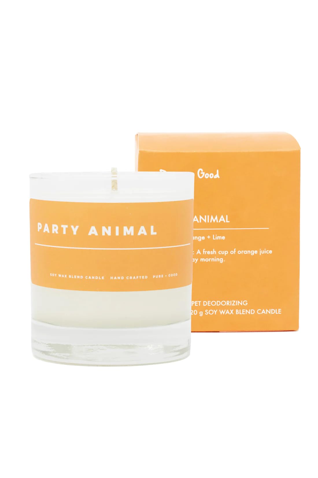 Pure + Good - Party Animal Candle, Premium Soy Wax Blend, Orange and Lime, Made in The USA, 7.75 oz