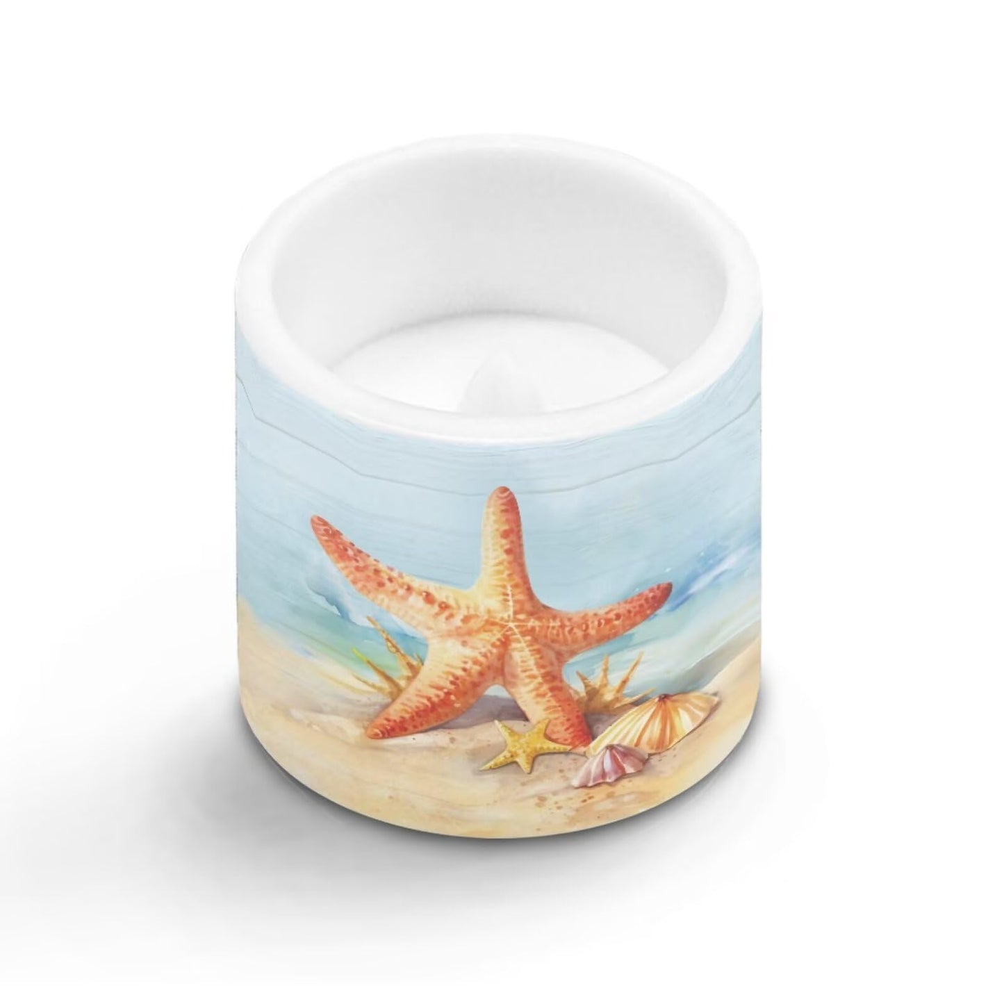 NETILGEN Beach Starfish Print 4 Pieces Flameless Candles with Remote Timer with Battery Operated 3 inch Realistic Flickering Flameless LED Candles Beach Party Decor
