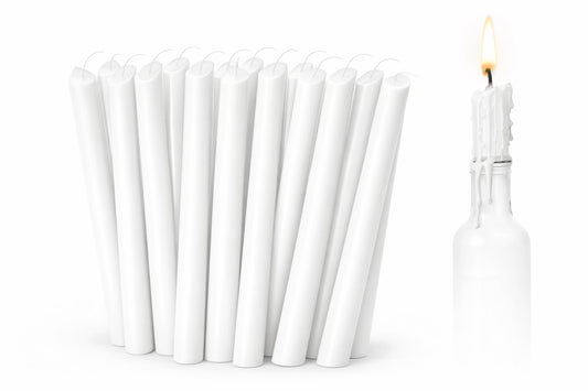 Funny Guy Mugs Unscented Drip Candles 24 Pack White Dripping Wax Candles, 6.5" Tapers for Bottle Drip Decor & Statement Centerpiece