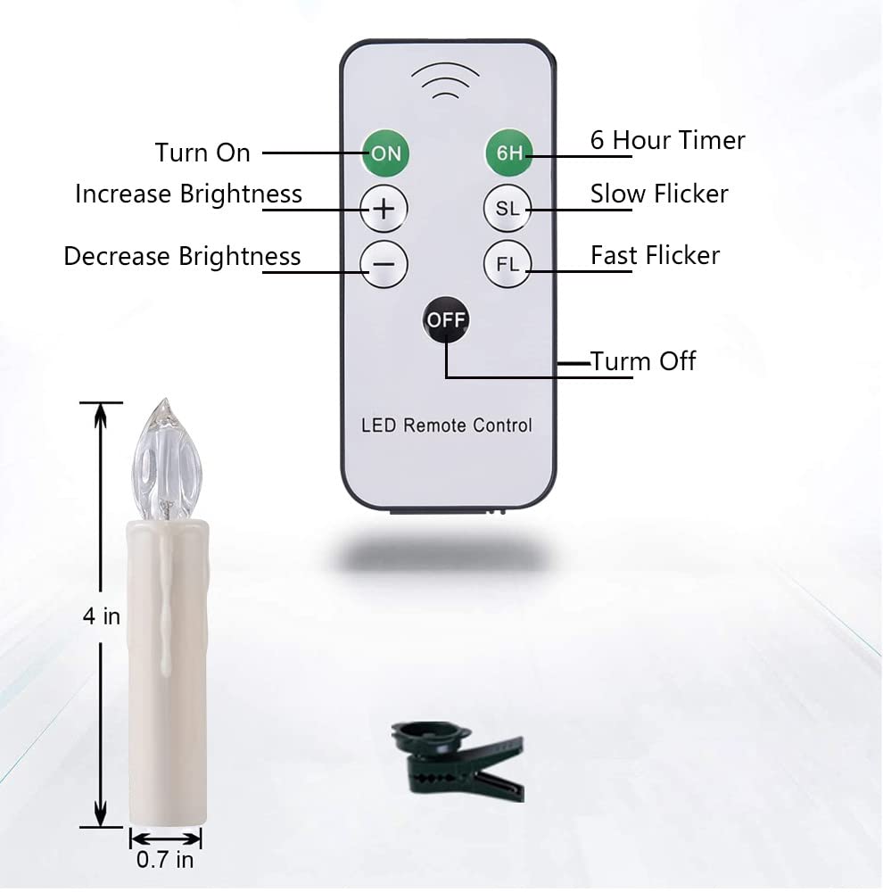 Longsuochuang 10 Pcs Window Candles with Remotes and Timer, Flickering LED Candles for Christmas Tree, Chandeliers, Party, Easter Decor, Warm White