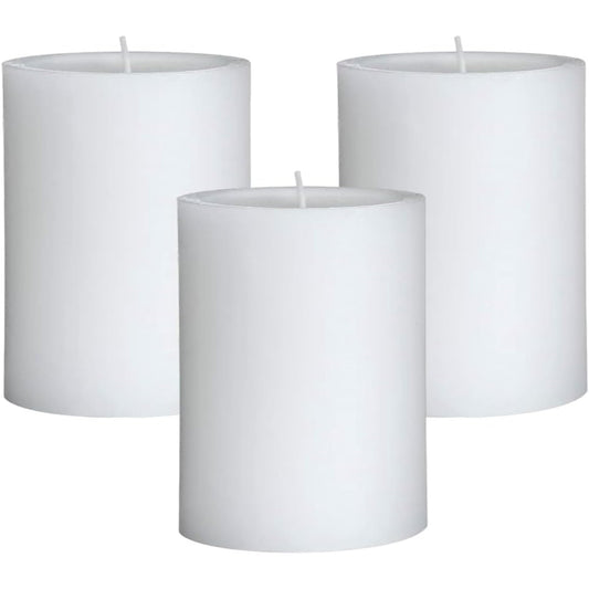 Mister Candle - Citronella Candles, Ideal for Outdoor & Indoor Use, 3"x4" White Pillar Candles Set of 3, Hand Poured, Premium Wax & Dripless, 60 Hour Burn Time