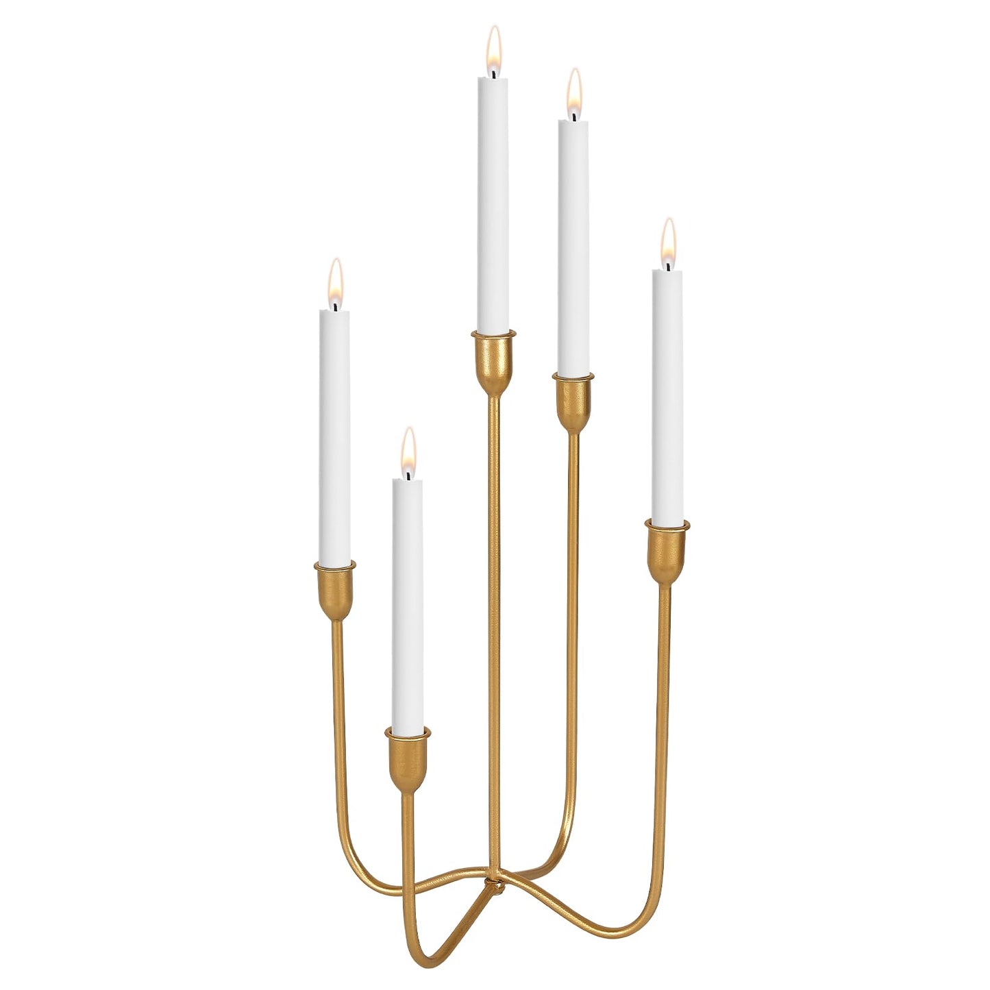 Vrnikhub 5 Arms Cast Iron Metal Candelabra, 15 Inch Tall Antique Brass Candlestick Holders, Tabletop Candle Stand for Wedding Events Dining Room Decor, Fits Taper & LED Candles