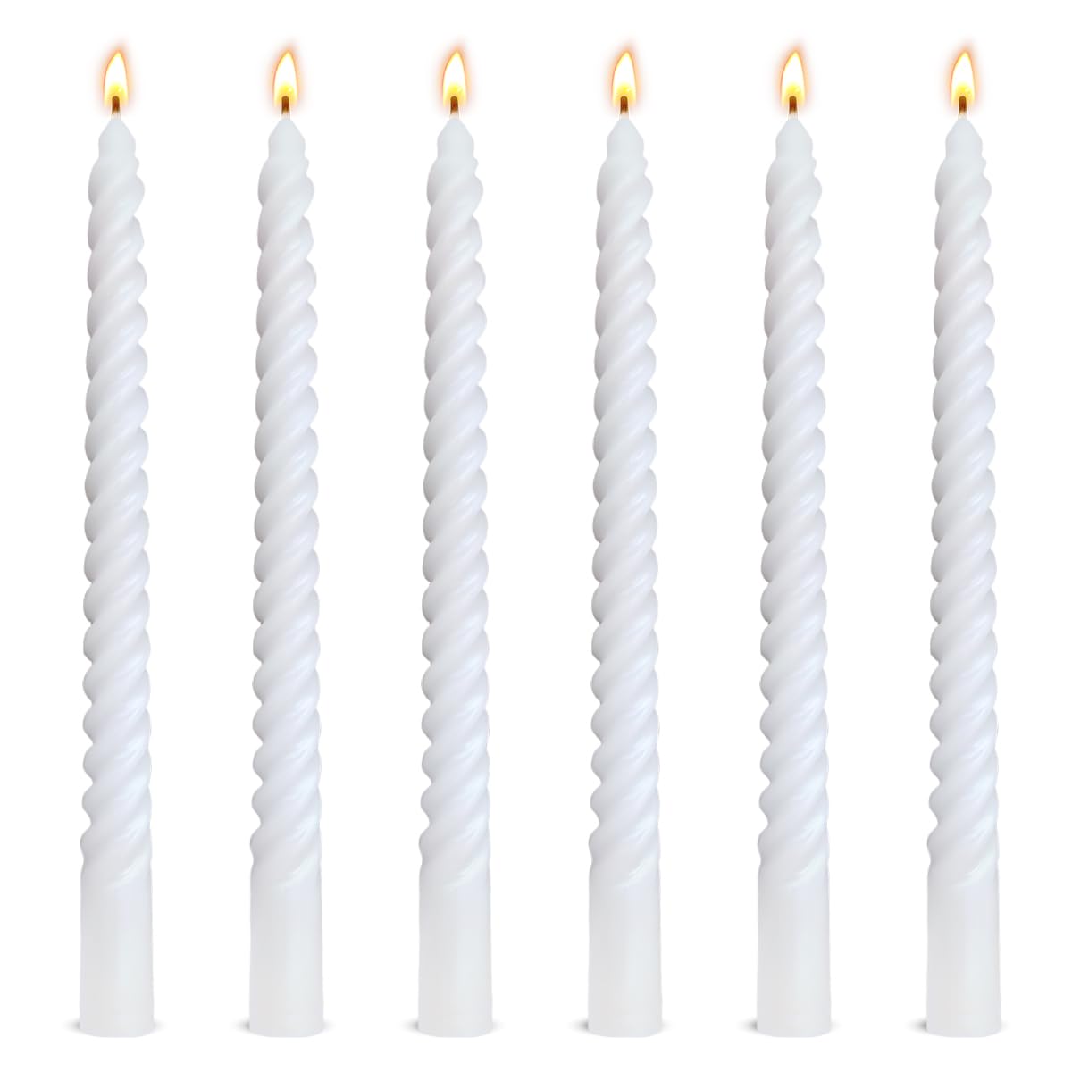 6 Pack 10 Inch White Spiral Taper Candles for Home Decor and Religious Ceremonies, Unscented Dripless Twisted Candlesticks for Weddings Dinner Holiday Decoration Formal Events