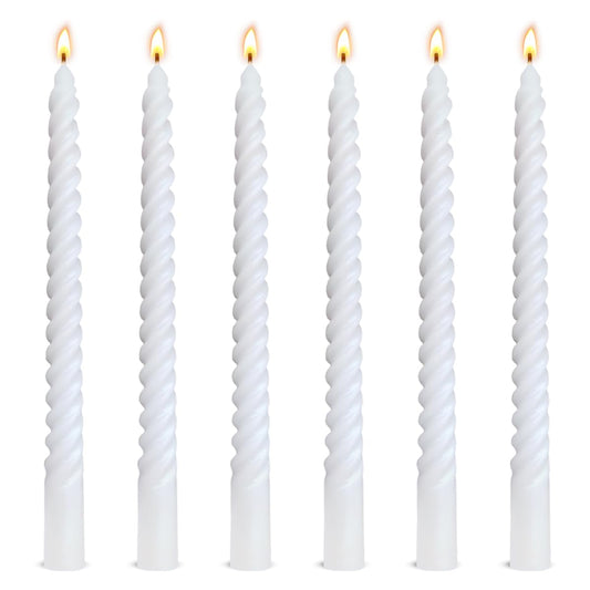 6 Pack 10 Inch White Spiral Taper Candles for Home Decor and Religious Ceremonies, Unscented Dripless Twisted Candlesticks for Weddings Dinner Holiday Decoration Formal Events