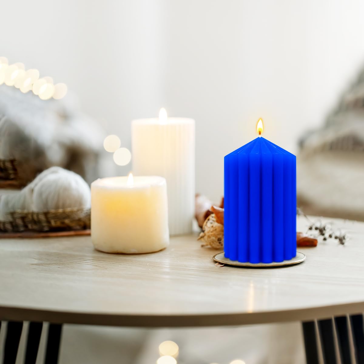 Blue Handmade Decorative Pillar Candles - 2.75×3"/4"/6" Fat Candles - Long Lasting Burning Candles for Home Decor, Gifts & Events