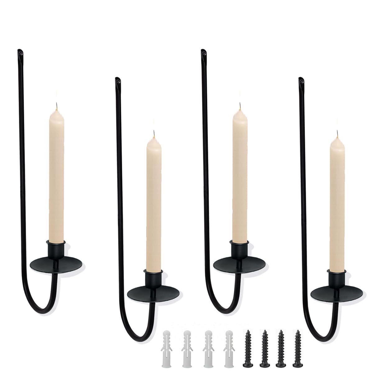 Wall Candle Holder Set of 4, Modern Candle Sconces Wall Mount Metal Holders Hanging Candle Pillar Holder for Living Room, Wedding, Farmhouse, Fireplace, Matte Black