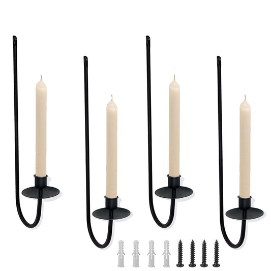 Wall Candle Holder Set of 4, Modern Candle Sconces Wall Mount Metal Holders Hanging Candle Pillar Holder for Living Room, Wedding, Farmhouse, Fireplace, Matte Black