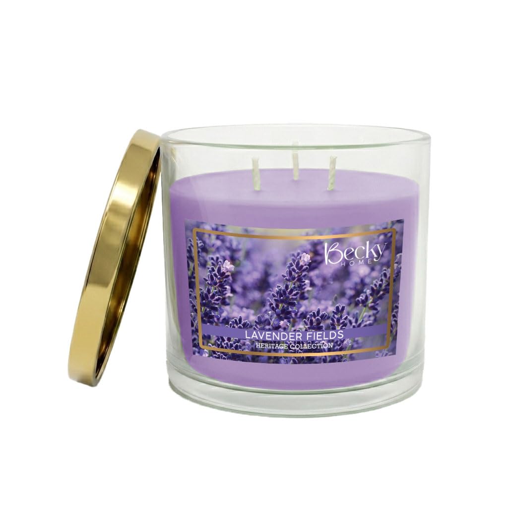 Becky Home 14.5oz Lavender Scented Candles for Home, 60 Hrs Soy Wax Candle for Stress Relief and Meditation House Aromatherapy Candle Gifts for Men and Women
