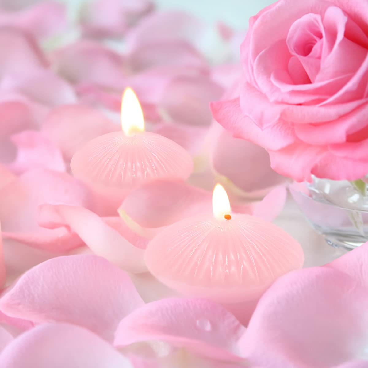 12 Pack 3 Inch Pink Floating Candles, 10 Hour Unscented Romantic Tealight Candles for Cylinder Vases, Centerpieces at Wedding Party Pool Holiday - Wavy Float Candle