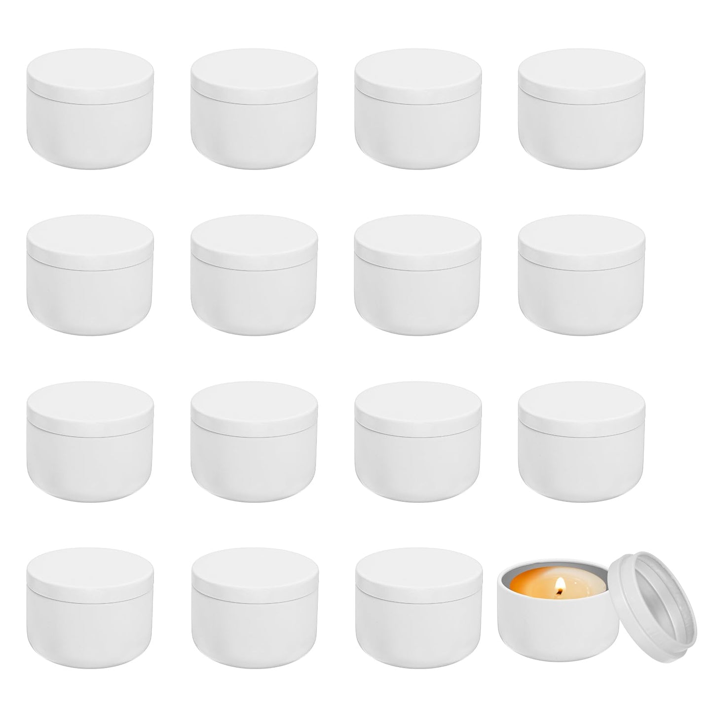 MECCANIXITY 3oz Candle Tins, 16pcs Metal Candle Tins Jars with Lids Round Empty Tin Can Containers Bulk for Storage Tea and Making DIY Arts Crafts Christmas Gifts, White