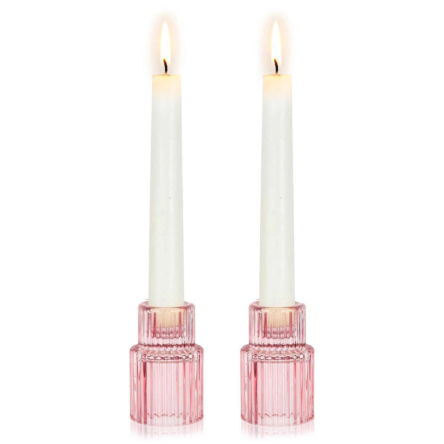 Hewory Glass Pink Candle Holder: 2PCS Valentines Taper Candle Holders for Table Centerpiece, Tapered Candlestick Holders for Valentines Day Decorations Gifts Anniversary Wedding Holiday Home Decor