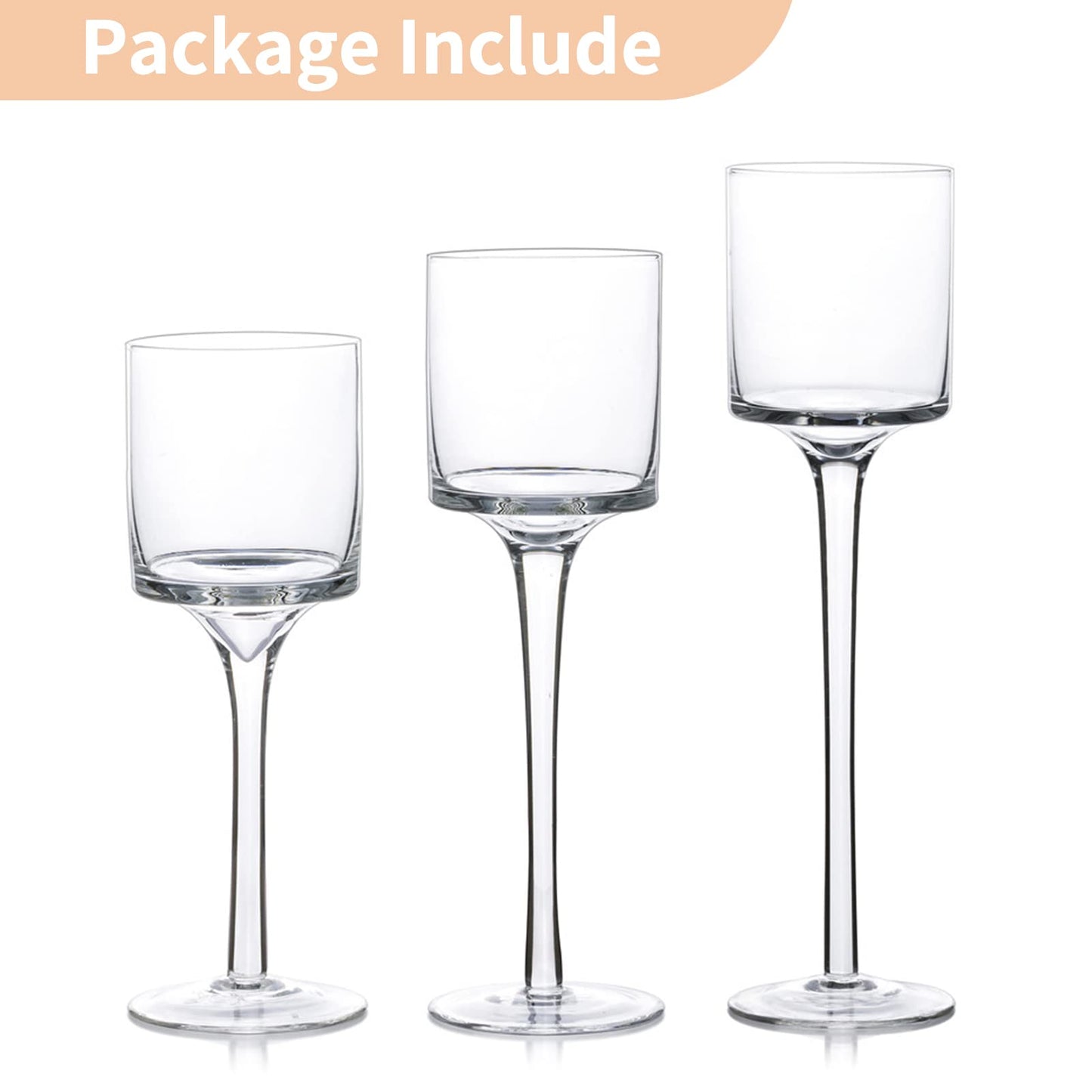 NUPTIO Tealight Candle Holders Glass: Set of 3 Long Stemmed Candle Stands for Dinner Table Centerpiece - Monet Candleholders Pillar Floating Candles
