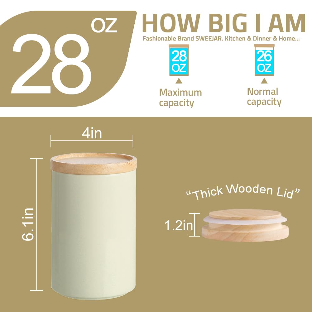 Sweejar Kitchen Canisters Ceramic Food Storage Jar, Stackable Containers with Airtight Seal Wooden Lid for Serving Ground Coffee, Tea, Sugar, Salt and More - 28 Fl Oz (Beige)