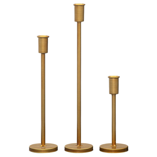UPPER DECOR Vintage Antique Gold Pillar Candle Holders - Set of 3 Heavy Decorative Candlestick Stands for Table Centerpiece, Wedding, Dining, Party Iron Candle Stick Holders
