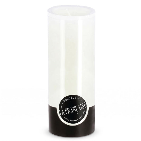 Bougies La Française Unscented Pillar Candle, White, Made in Tunisia, Ready-to-Light Cotton Wick Included, Vegetable Wax Decorative Candle, 3.15" Diameter × 7.87" Tall, Approx. 125-Hour Burn Time