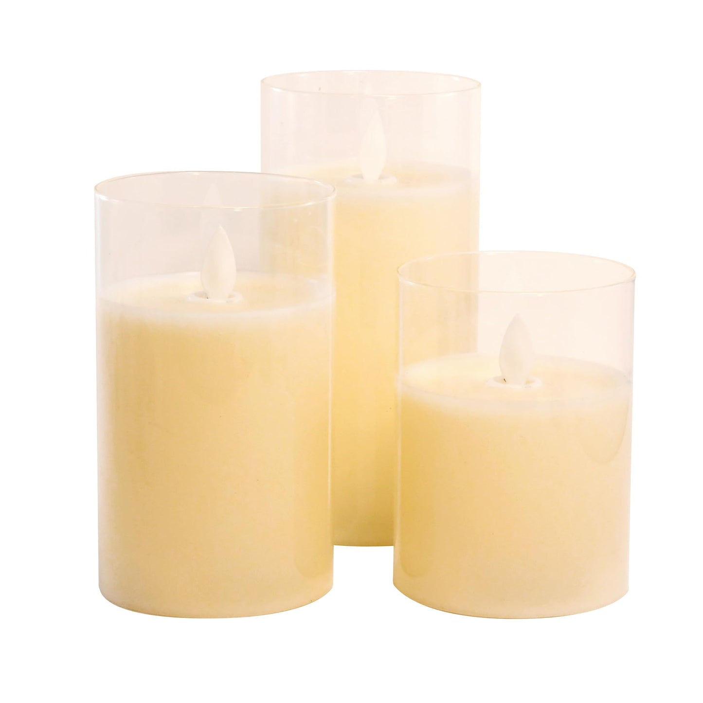 LumaBase Battery Operated Glass Hurricane LED Candles with Flickering Flame - Set of 3