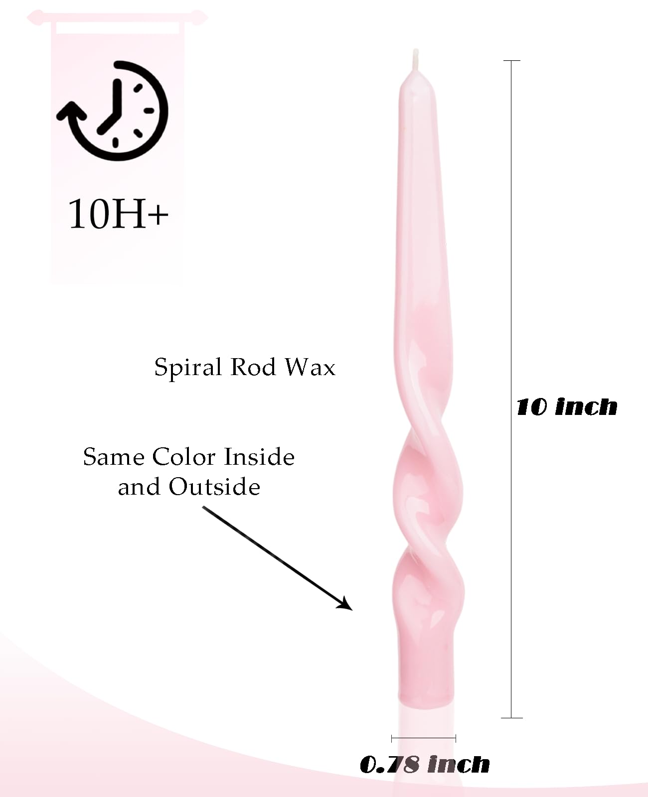 LPUSA Twisted Pink Spiral Taper Candles - Conical Stick Dinner Candles, Unscented, Dripless - 4pcs, H 10 Inch (Ice Cream Pink-A)