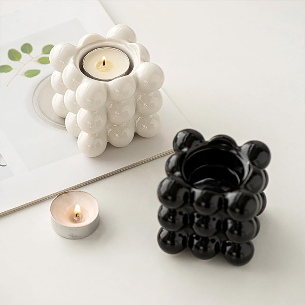 Ceramic Cube Golden Candle Holder Handheld Candlestick Holders Decorative Candle Stand Middle East Arabian Festival Candlestick Dining Table Party Home Decoration Ornament (White)