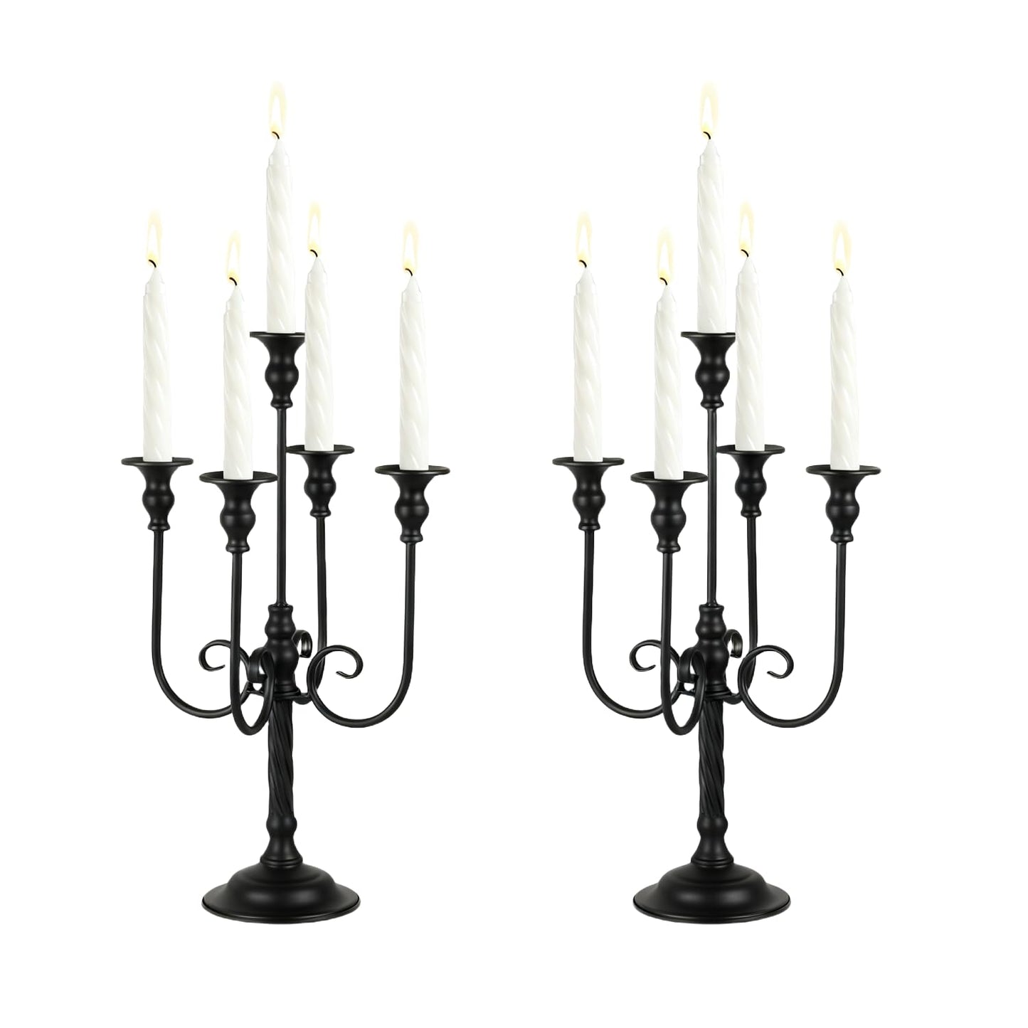 LANLONG Candelabra Centerpieces for Tables, 2Pcs Metal Tall Candle Holder for Taper Candles, 5 Arm Candlestick Holder for Wedding Centerpiece Decor Party Event Reception Decoration，Black,19.7in-2pcs