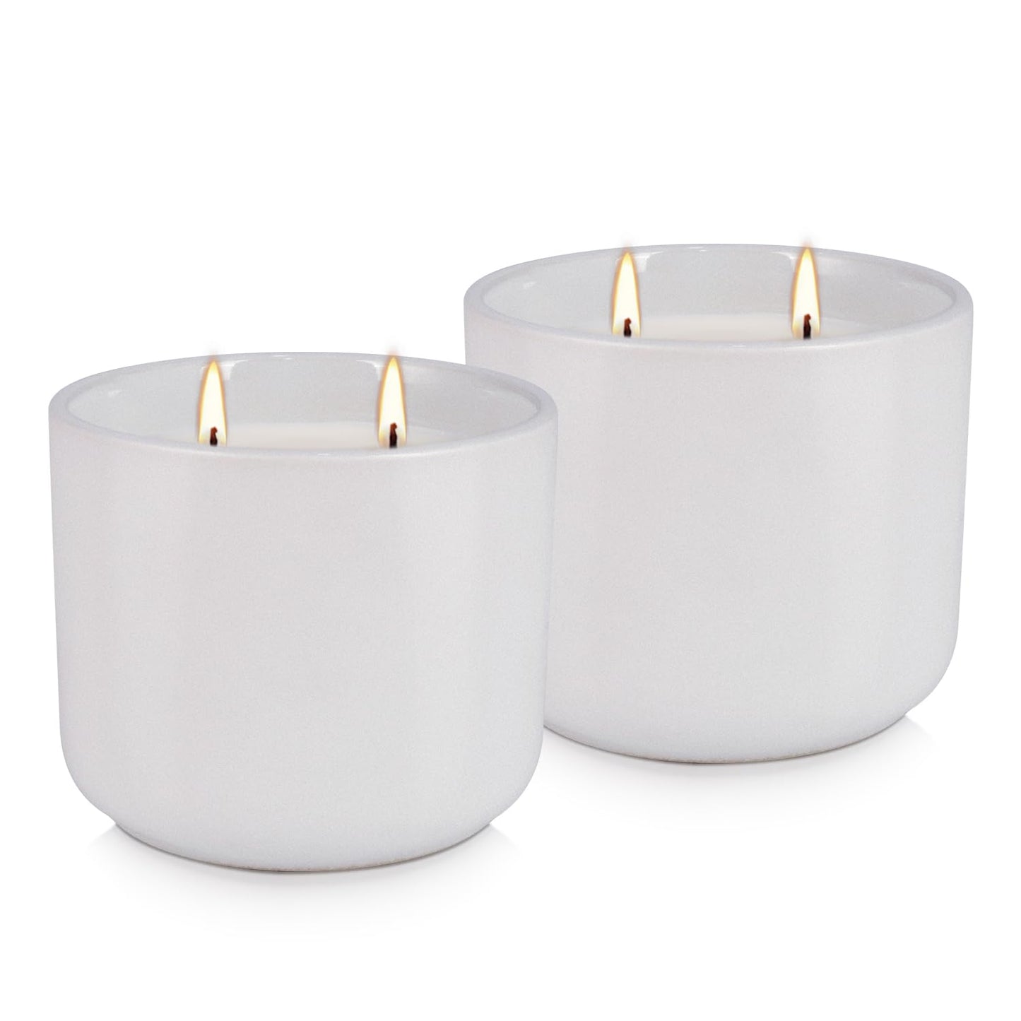 Wfmolcand 2-Pack Citronella Candles in White Ceramic Jars - 2 Cotton Wicks, Citronella Oil with Elegant White Pillar Design Perfect for Outside Patio, Camping & Garden, Summer Gifts for Indoor Home