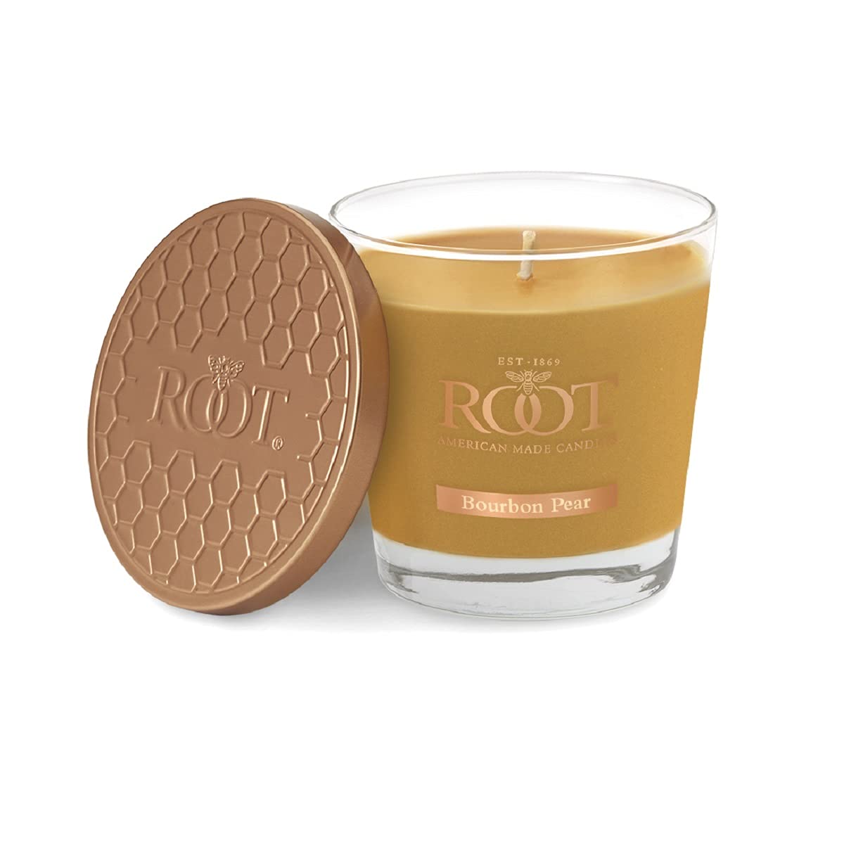 Root Candles Fall Scented Candles Honeycomb Premium Handcrafted Beeswax Blend Candle, Small Veriglass, Bourbon Pear