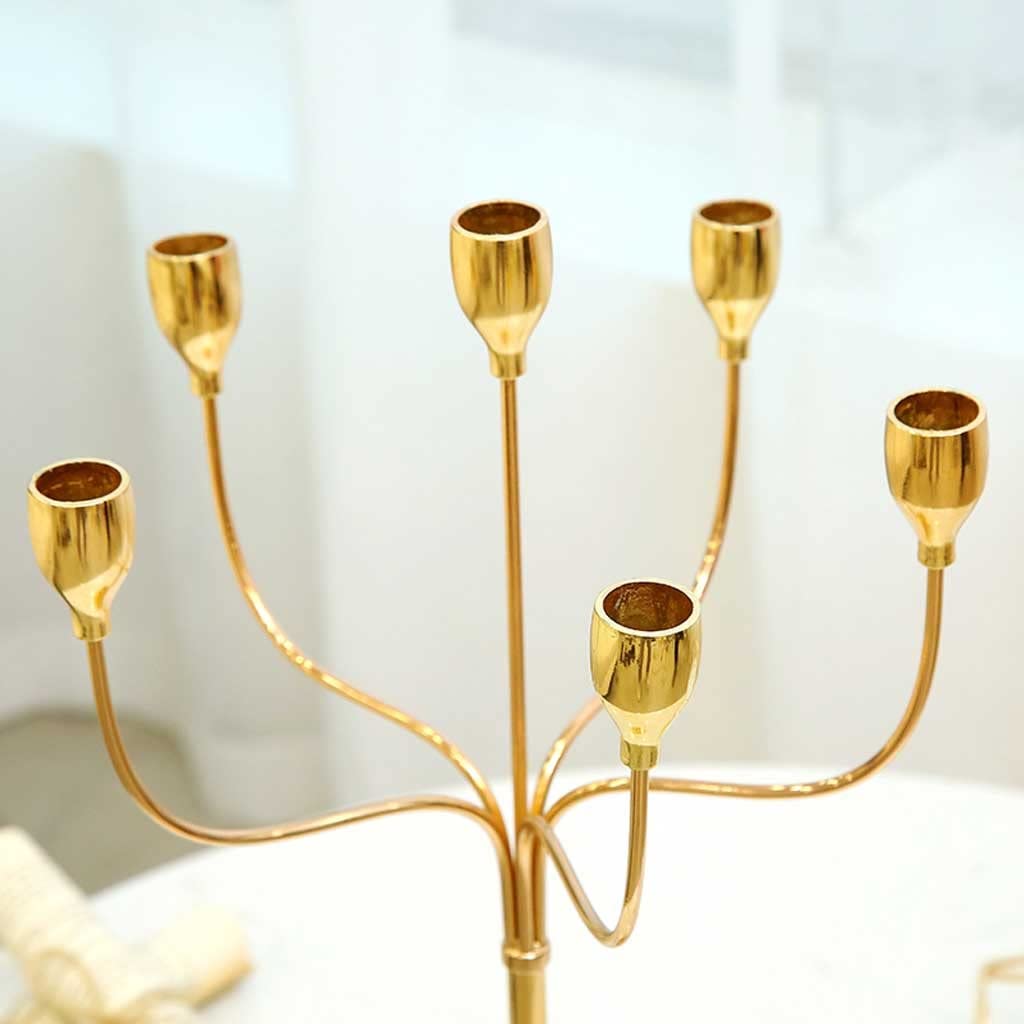 Candlestick Holders Gold Candle Holders, 6-Arms Tapered Candle Holder, Metal Candlestick Holder for Wedding, Party, Decorative Centerpieces, Home Decor Candle Holders