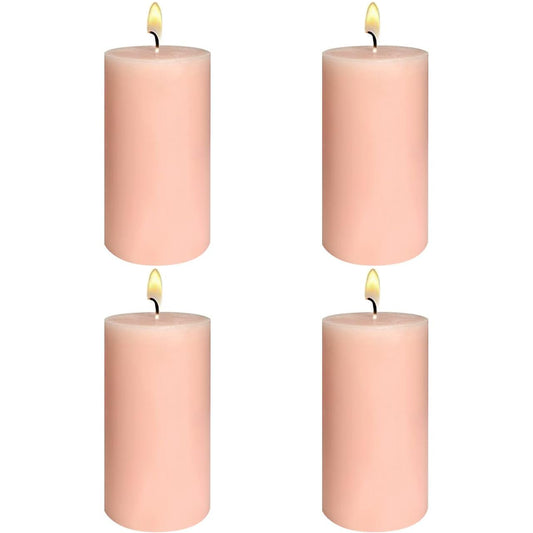 4 Pack Flesh-Pink Unscented Pillar Candles, 2x4 Inch, Long-Lasting, Dripless and Smokeless, Ideal for Home Decor, Parties, Weddings and Relaxation