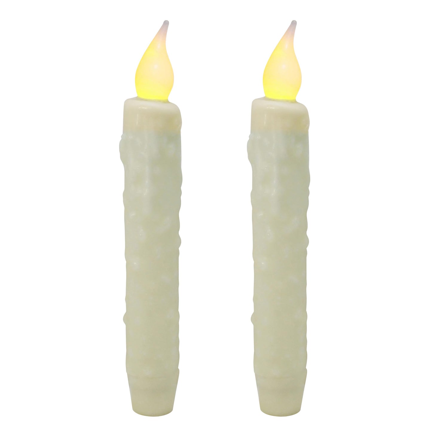 CVHOMEDECO. Real Wax Hand Dipped Battery Operated LED Timer Taper Candles Country Primitive Flameless Lights Décor, 6-3/4 Inch, Ivory, 2 PCS in a Package