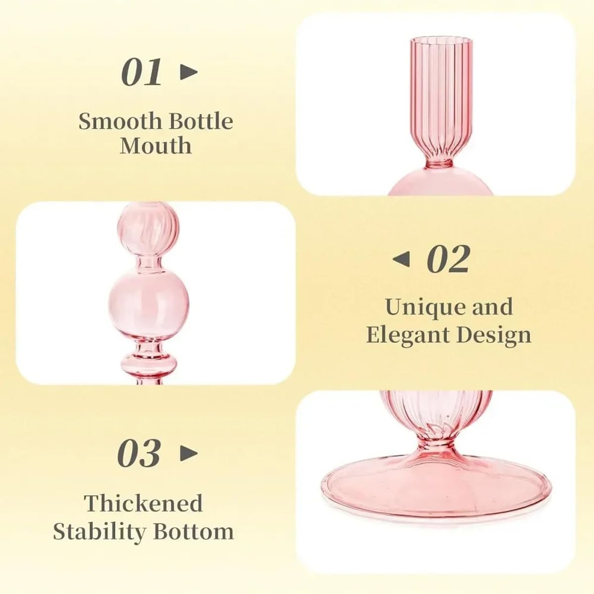 Mineaud 3Pcs Glass Candlestick Holders Glass Taper Candle Holders Groovy Wavy Elegant Candle Stick for Home Party Decoration,Pink
