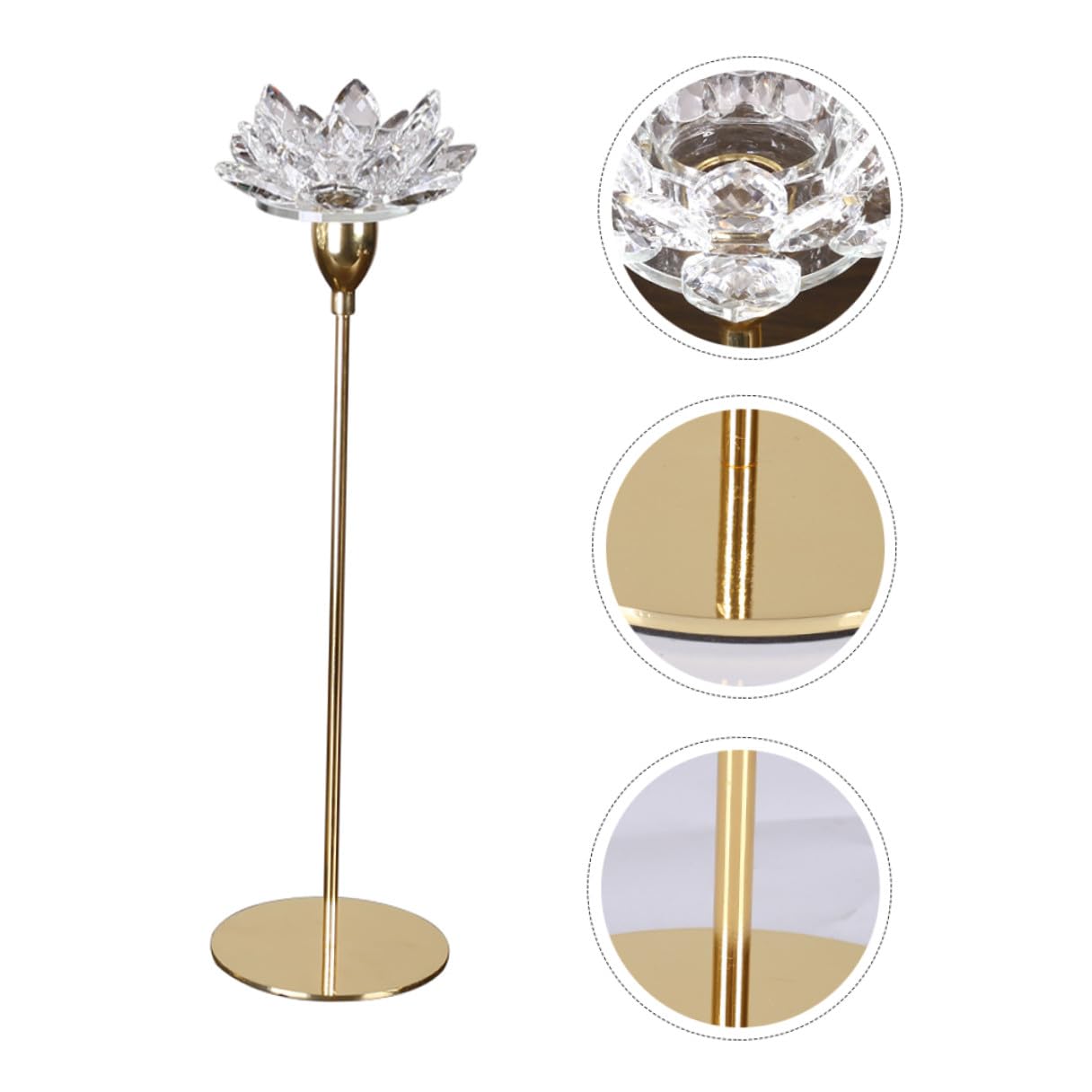 Tofficu Crystal Lotus Candlestick Small Metal Candle Holder Gold Wedding Dining Room Decorative Candlestick Stand