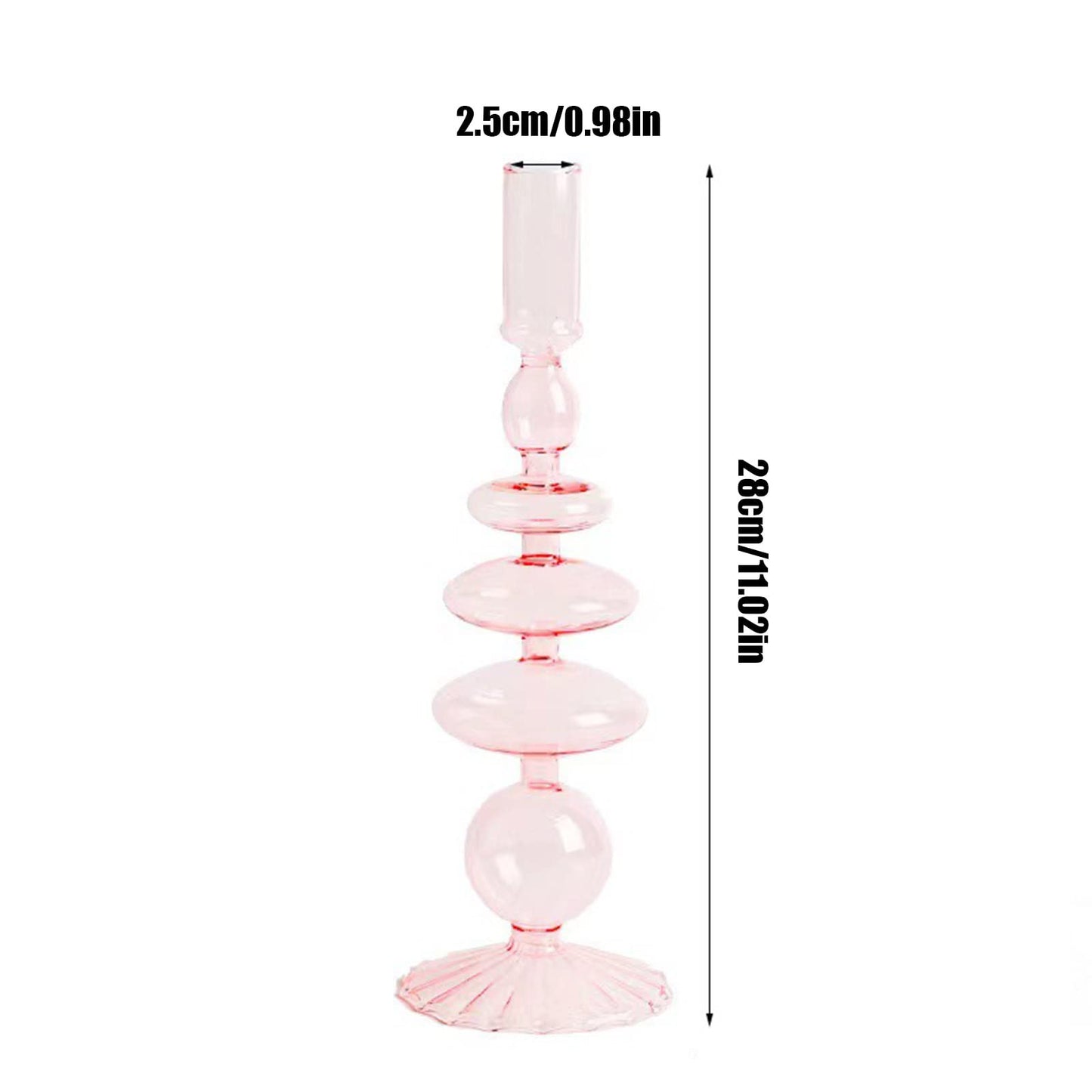 Ddewing Glass Candlestick Holders Simple Creative Glass Vase Candle Holder Colorful Glass Pillar Candle Stand Candlestick Wavy Elegant Glass Candlestick for Home Centerpiece (Pink C)