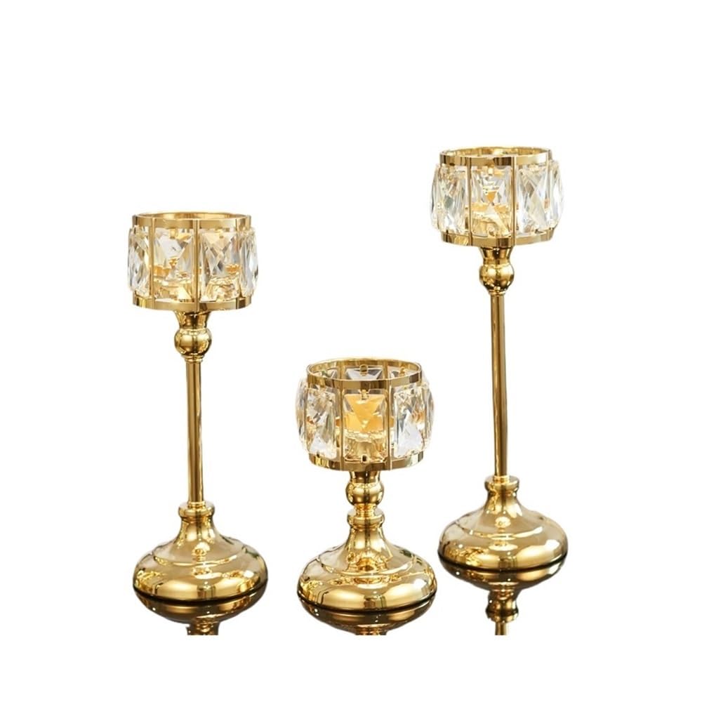Candlestick Holders 3 Pcs Simple Iron Glass Candlestick Modern Table Decoration Ornaments Candle Holder Candle Holders(Gold)